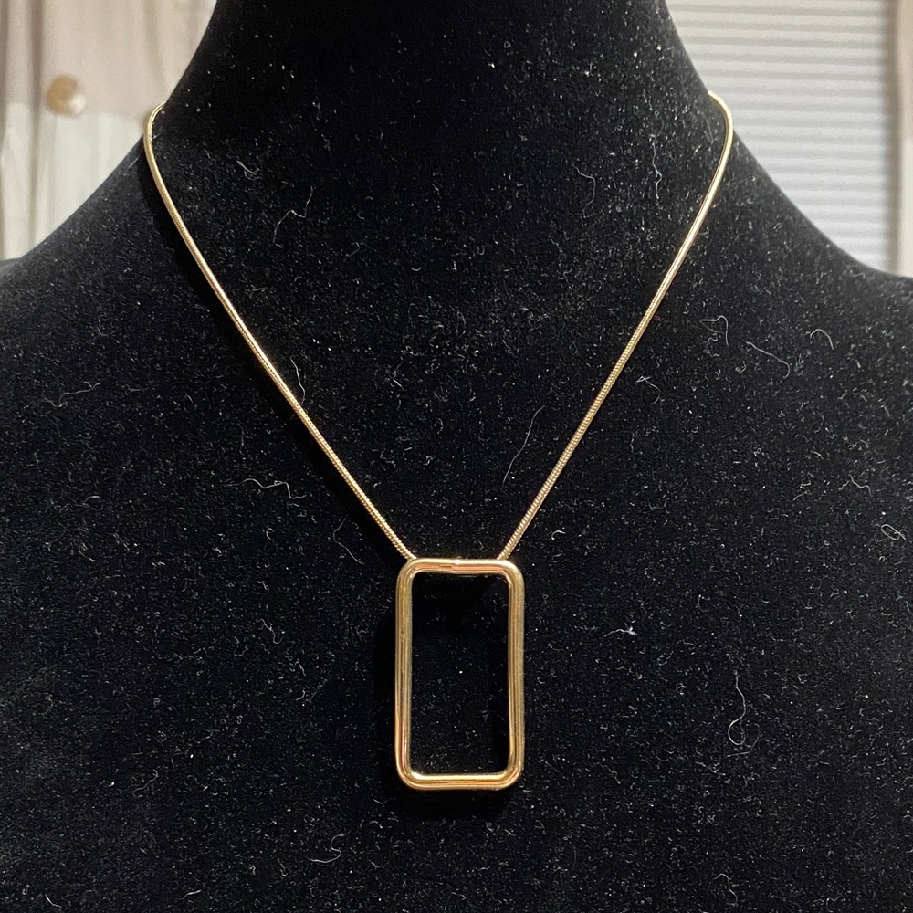 Liz Claiborne Gold Open Rectangle Pendant Necklace